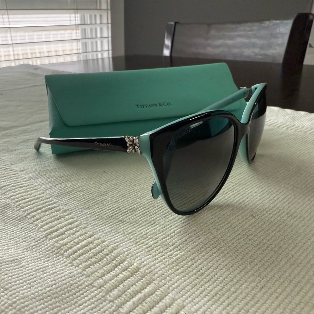 Tiffany & Co. Elegant Black and Teal Sunglasses